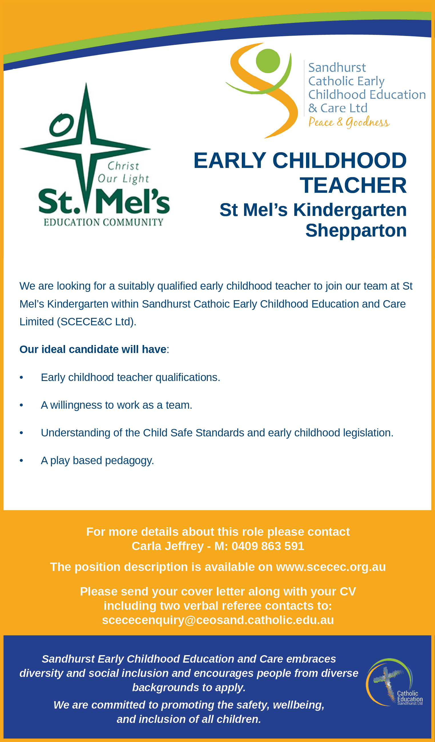 SCECEC Ltd ADVERT ST MELS EARLY CHILDHOOD EDUCATOR 4 Column 090623