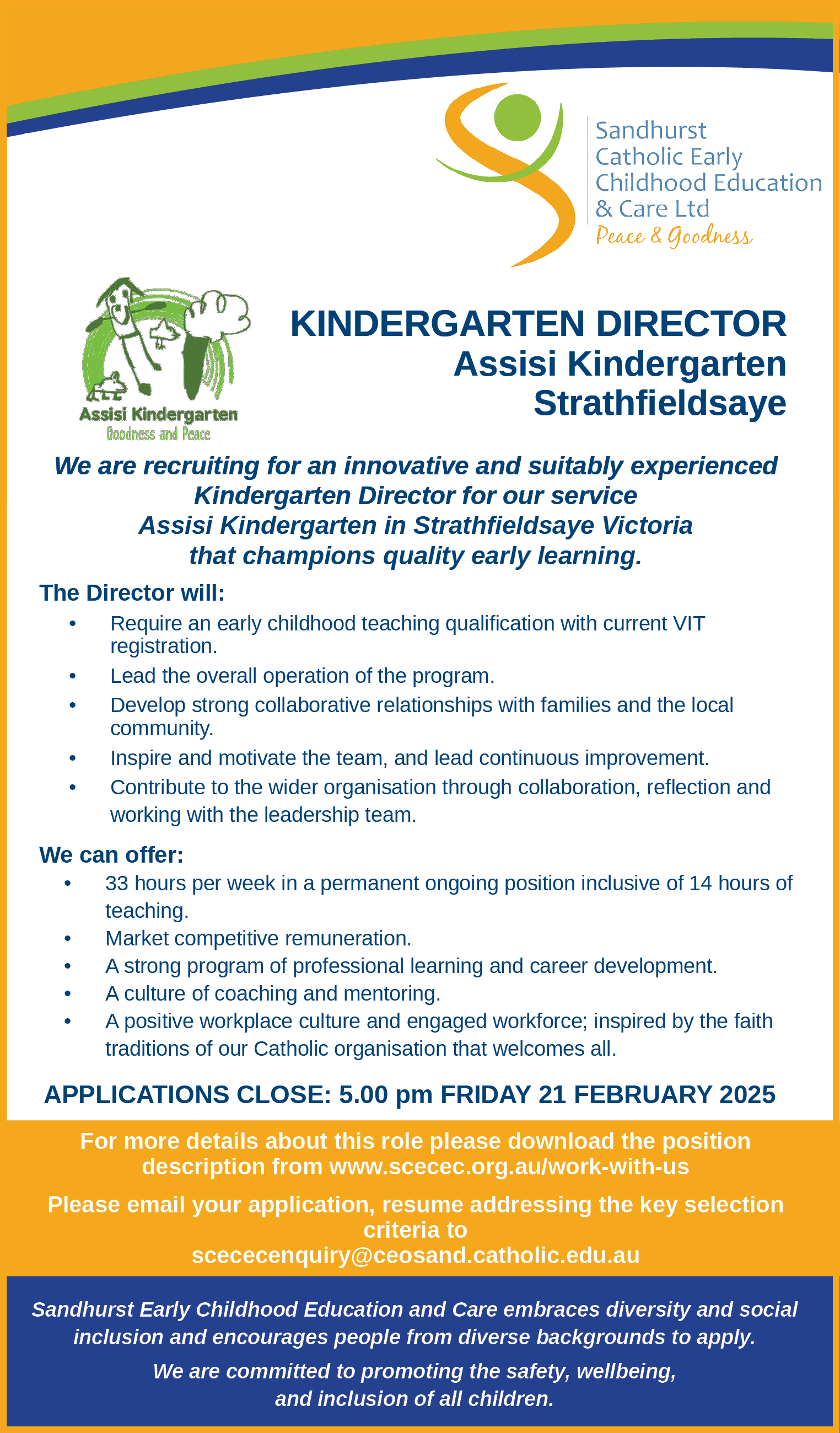 SCECEC Ltd ADVERT ASSISI Centre Manager 4 Column 230124